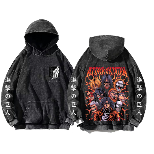 Anime Attack on titan shingeki no kyojin eren levi mikasa Aot Oversize Wash Hoodie gray 40