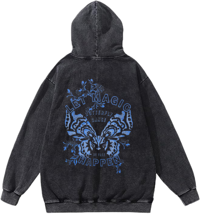 butterflies Oversize Hoodie Washed gray Back  40