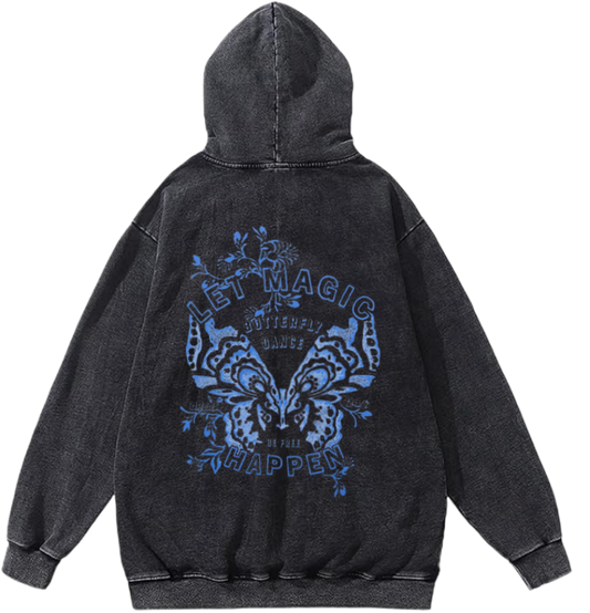 butterflies Oversize Hoodie Washed gray Back  40