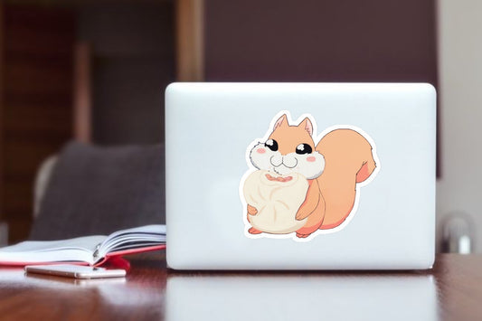 Cute Kawaii Squirrel Eating Bao Sticker, Aesthetic Fat Chonky Animal Vinyl Decal, Waterproof Laptop Sticker for Water Bottles, Journals, Cute Foodie Gift