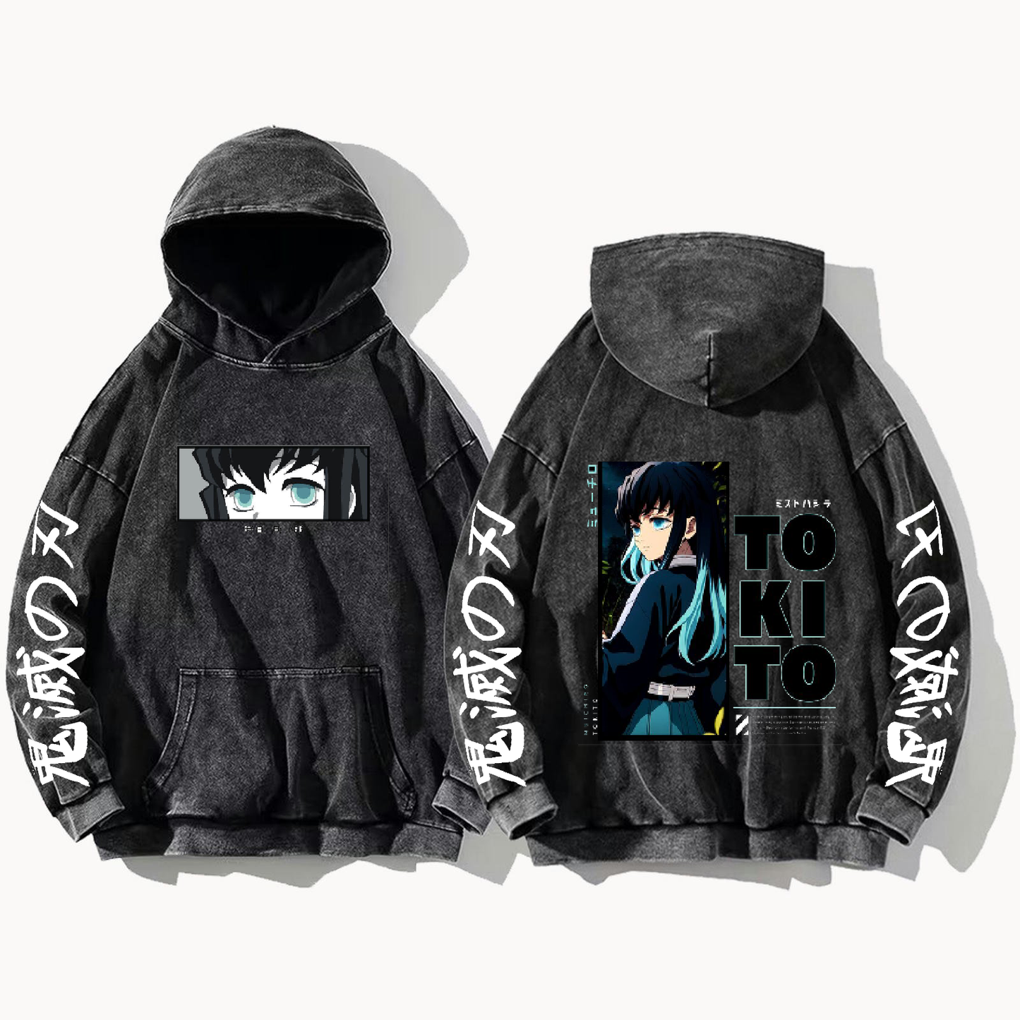 Anime Demon slayer nezuko tanjiro Oversize  Hoodie Washed gray 40