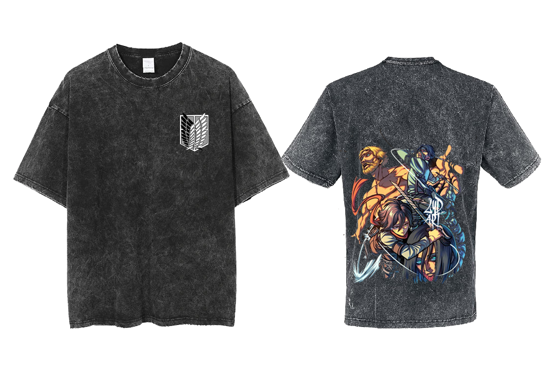 Anime Attack on titan shingeki no kyojin eren levi mikasa Aot Oversize t- shirt Washd acid back 40