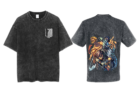 Anime Attack on titan shingeki no kyojin eren levi mikasa Aot Oversize t- shirt Washd acid back 40