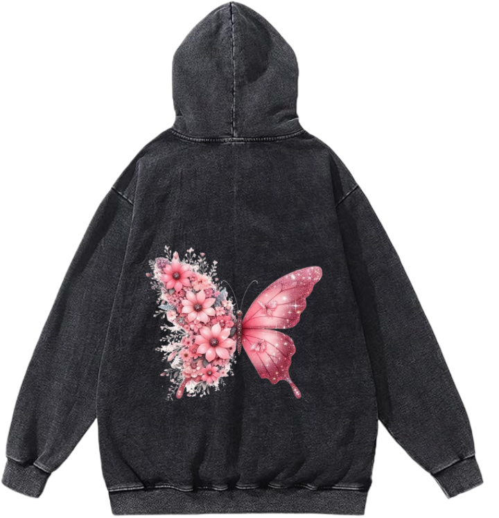 butterflies Oversize Hoodie Washed gray Back  41