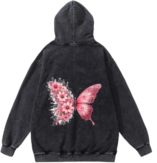 butterflies Oversize Hoodie Washed gray Back  41