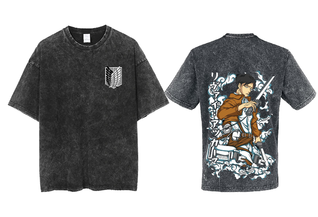 Anime Attack on titan shingeki no kyojin eren levi mikasa Aot Oversize t- shirt Washd acid back 41