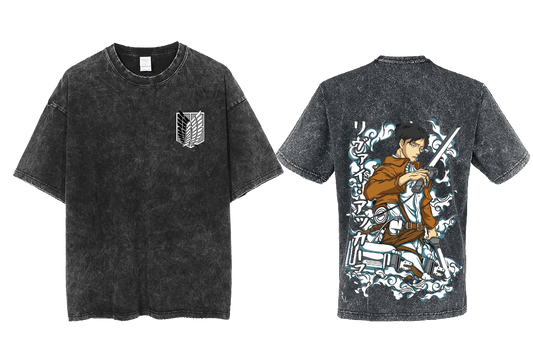 Anime Attack on titan shingeki no kyojin eren levi mikasa Aot Oversize t- shirt Washd acid back 41