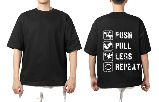 PUSH PULL LEGS REPEAT Back text One Size t- shirt Black Back 37