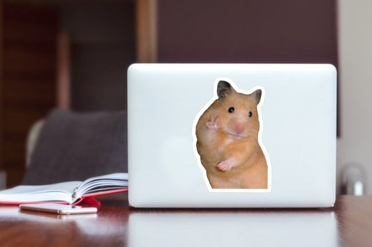 Funny Hamster Peace Sign Laptop Sticker, Cute Meme Animal Vinyl Decal, Waterproof Sticker for Water Bottle, Hydro Flask, Journal, and Tablet Accessories