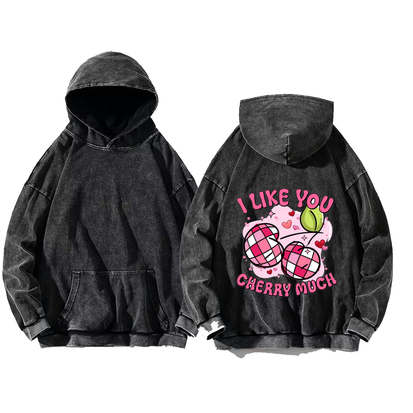 I LIKE YOU CHERRY MUCH One Size hoodie Washed Back 41