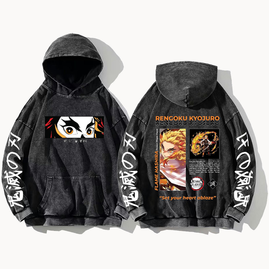 Anime Demon slayer nezuko tanjiro Oversize  Hoodie Washed gray 41