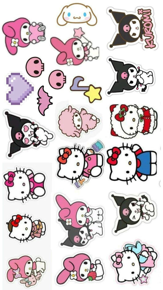 Sanrio Kawaii Characters Stickers Pack, Hello Kitty, Kuromi, My Melody, and Waterproof Vinyl Decals for Water Bottles, Laptops, and Journaling