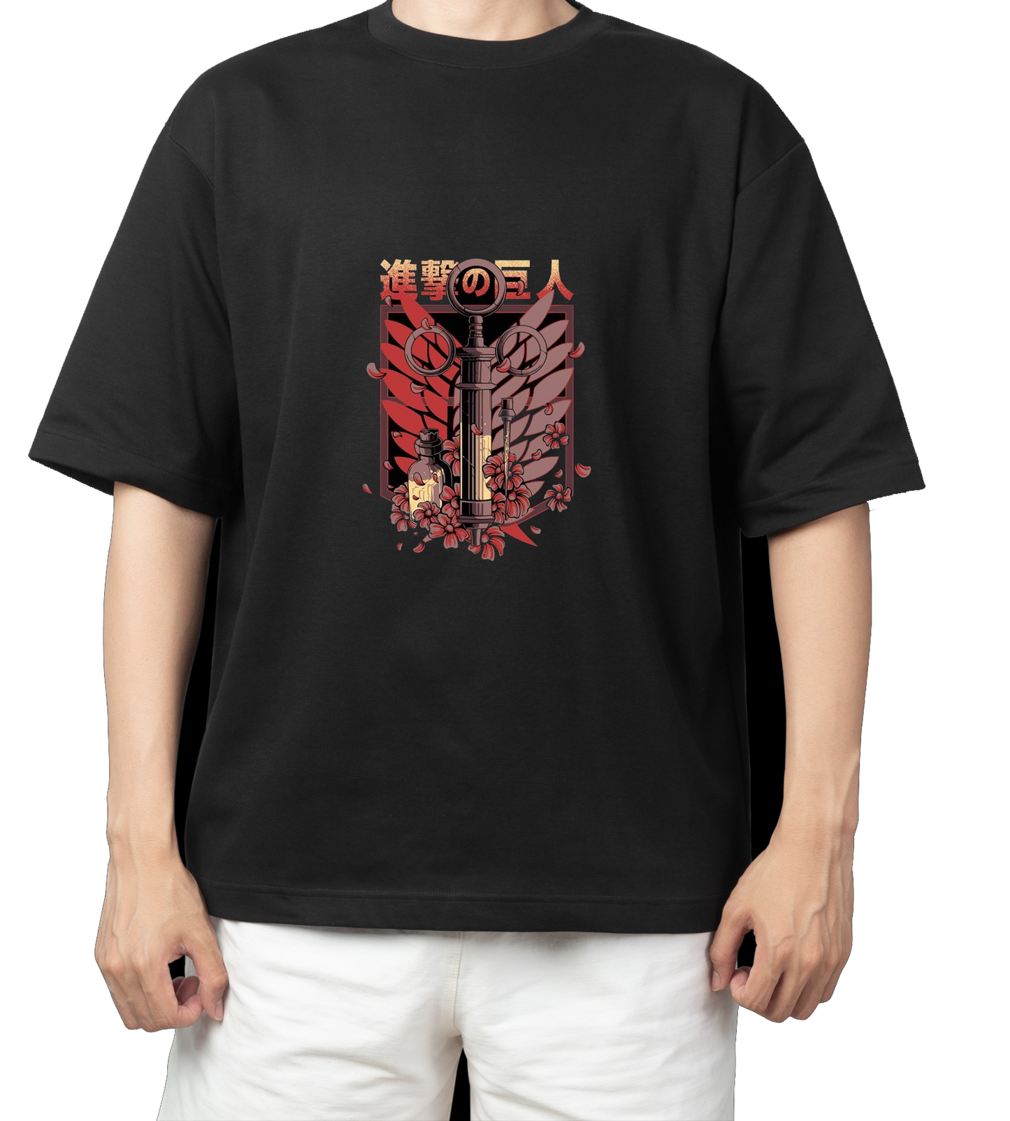 Anime Attack on titan shingeki no kyojin eren levi mikasa Aot black Oversize  t- shirt 42