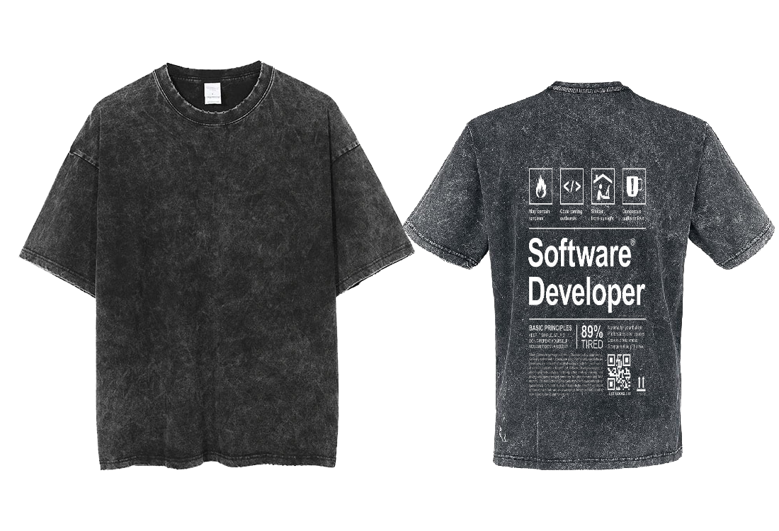 Software Developer Back text One Size t- shirt Washed Back 42