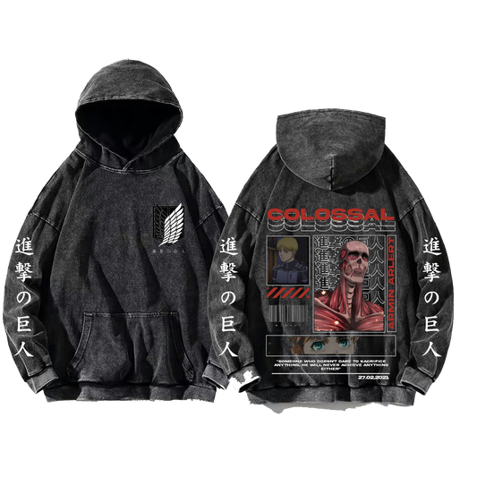 Anime Attack on titan shingeki no kyojin eren levi mikasa Aot Oversize Wash Hoodie gray 42