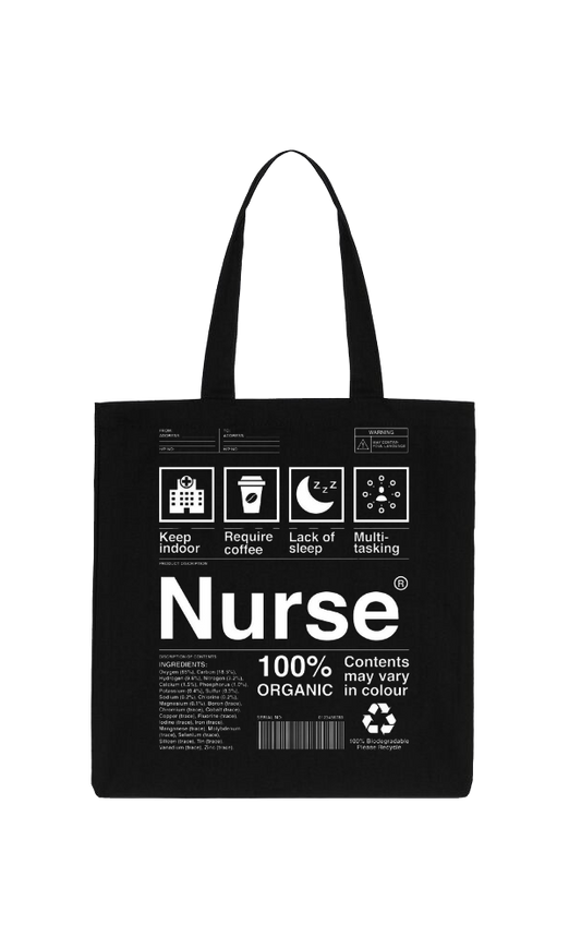Nurse Back text tote bag Black 40
