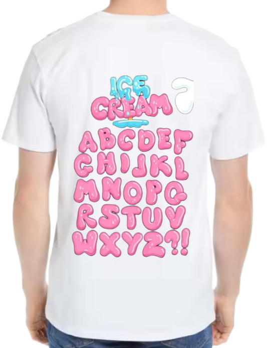 ABCDEF CHIJKL MNOPG RSTUV WXYZ t- shirt One Size White back 42