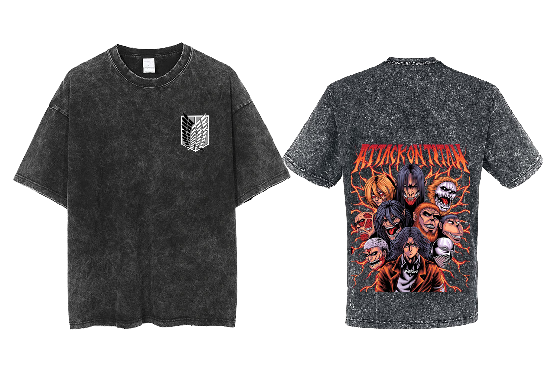 Anime Attack on titan shingeki no kyojin eren levi mikasa Aot Oversize t- shirt Washd acid back 42