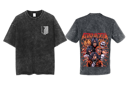 Anime Attack on titan shingeki no kyojin eren levi mikasa Aot Oversize t- shirt Washd acid back 42