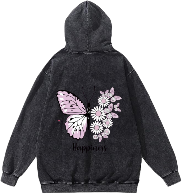 butterflies Oversize Hoodie Washed gray Back  42