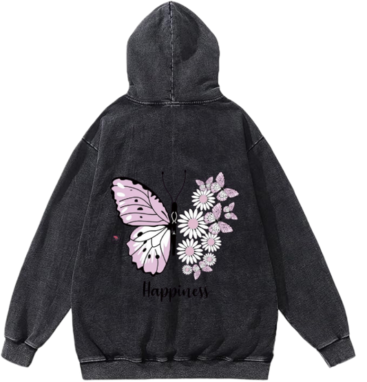 butterflies Oversize Hoodie Washed gray Back  42