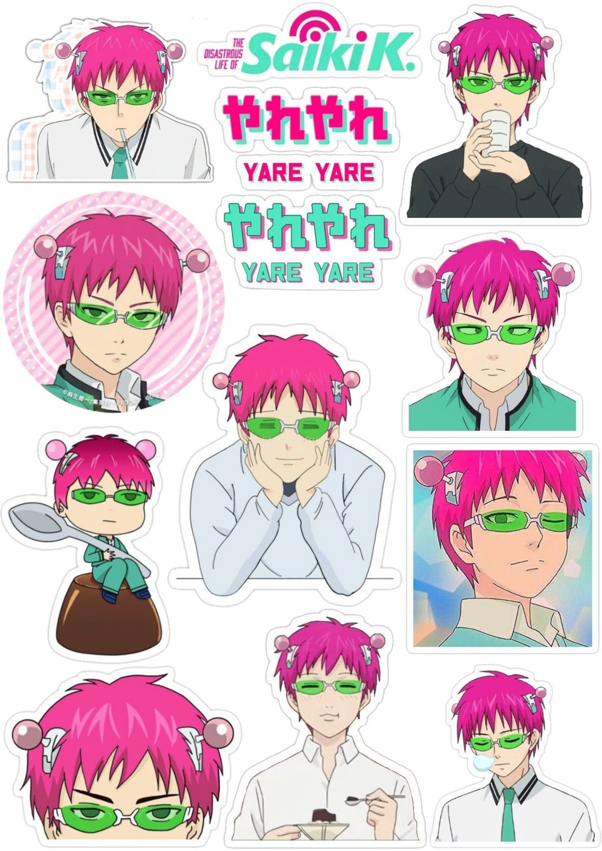 The Disastrous Life of Saiki K. Stickers Pack, Cute Anime Psychic Character, Yare Yare Quotes, and Aesthetic Theme Stickers for Journaling, Scrapbooking, Water Bottles, Laptop, and Planner Decals