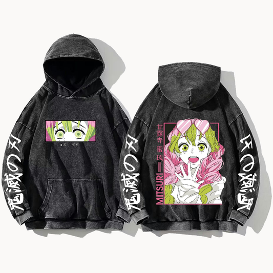 Anime Demon slayer nezuko tanjiro Oversize  Hoodie Washed gray 43