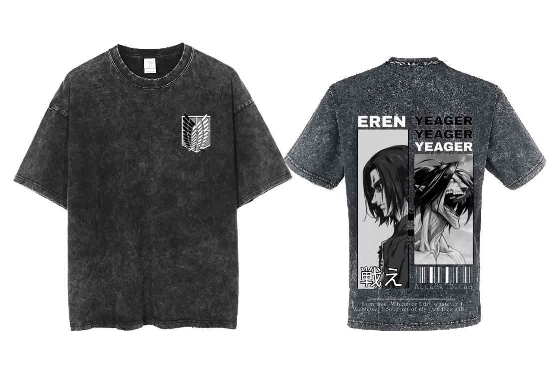 Anime Attack on titan shingeki no kyojin eren levi mikasa Aot Oversize t- shirt Washd acid back 43