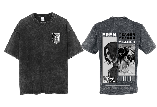 Anime Attack on titan shingeki no kyojin eren levi mikasa Aot Oversize t- shirt Washd acid back 43