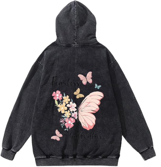 butterflies Oversize Hoodie Washed gray Back  43