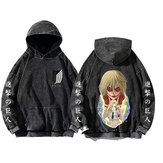Anime Attack on titan shingeki no kyojin eren levi mikasa Aot Oversize Wash Hoodie gray 43