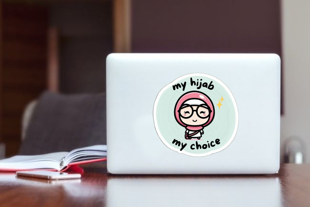 "My Hijab My Choice" Cute Hijabi Laptop Sticker, Aesthetic Muslim Girl Vinyl Decal for Laptop, Water Bottle, Journal, and Tablet