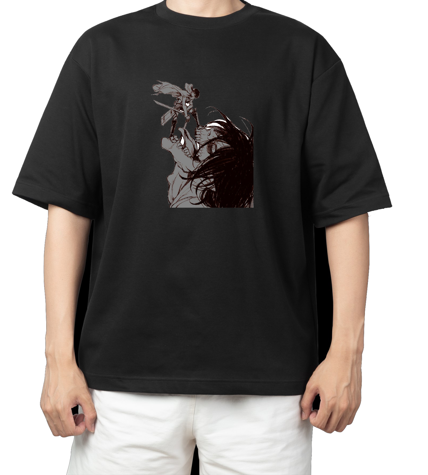 Anime Attack on titan shingeki no kyojin eren levi mikasa Aot black Oversize  t- shirt 43