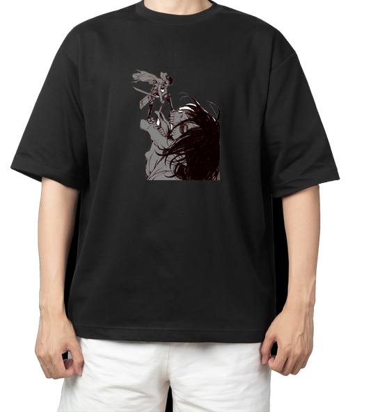 Anime Attack on titan shingeki no kyojin eren levi mikasa Aot black Oversize  t- shirt 43