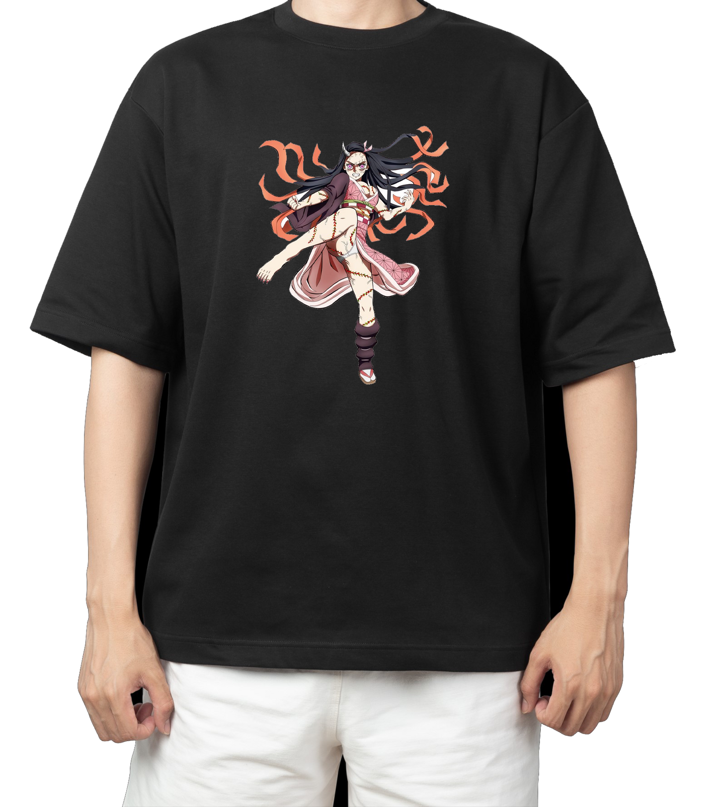 Anime Demon slayer nezuko tanjiro t- shirt Oversize Black 43