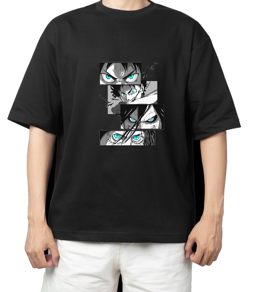 Anime Attack on titan shingeki no kyojin eren levi mikasa Aot black Oversize  t- shirt 44