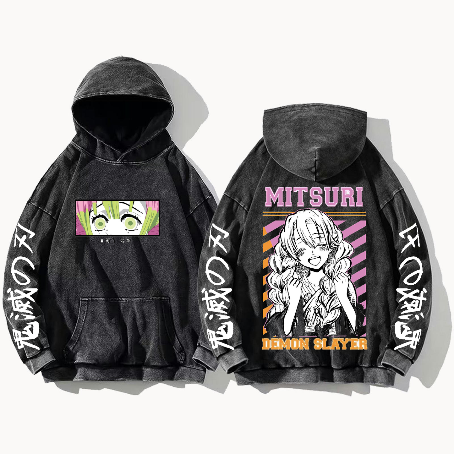 Anime Demon slayer nezuko tanjiro Oversize  Hoodie Washed gray 44
