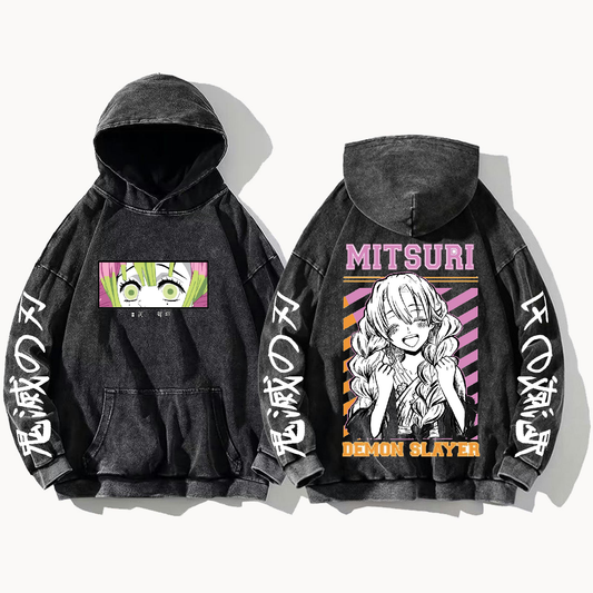 Anime Demon slayer nezuko tanjiro Oversize  Hoodie Washed gray 44