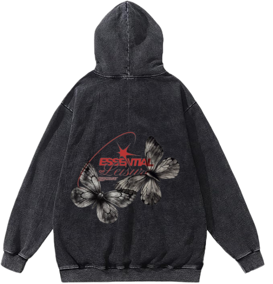 butterflies Oversize Hoodie Washed gray Back  44