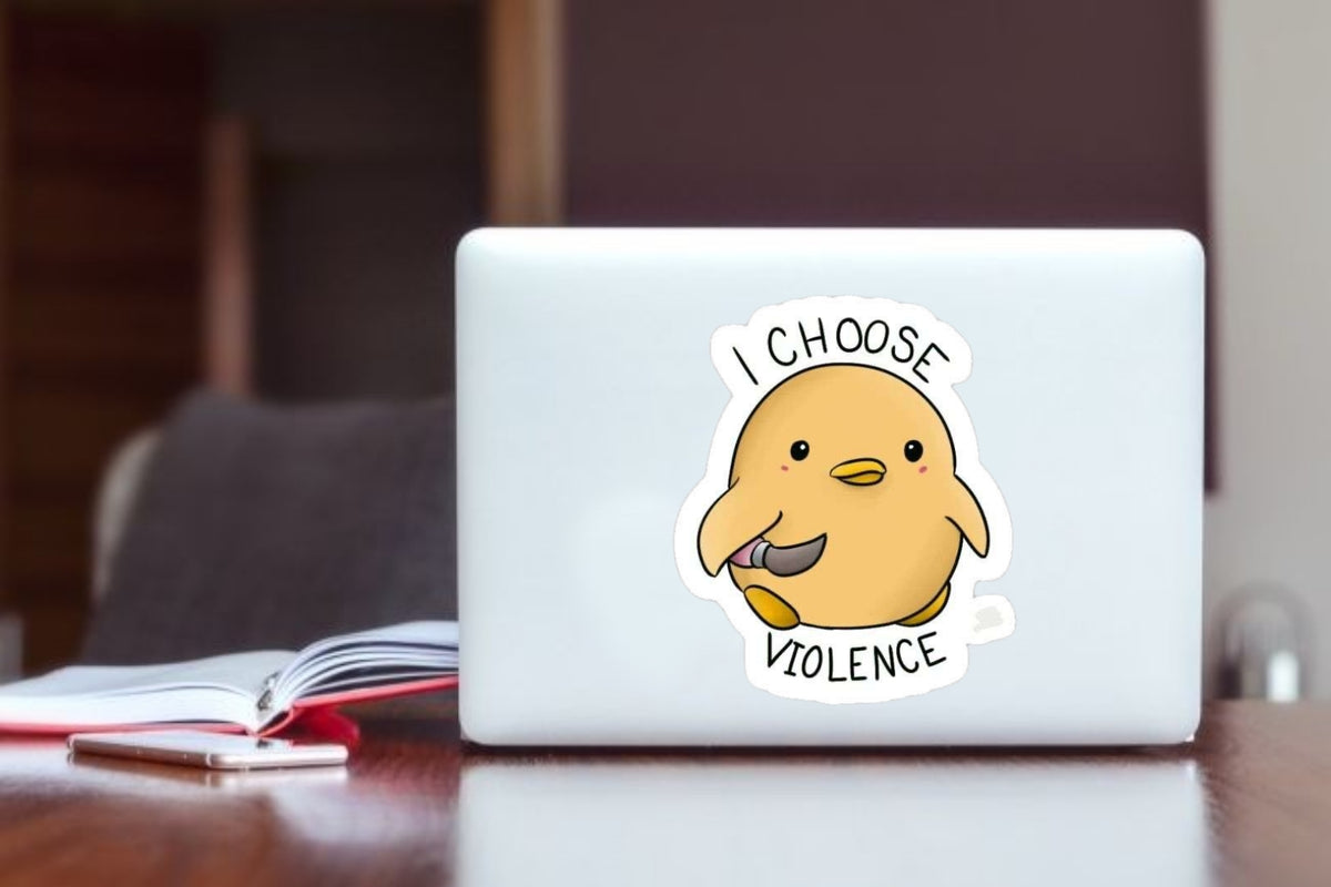 "I Choose Violence Funny Chick Laptop Sticker, Cute Killer Duckling Vinyl Decal, Aesthetic Waterproof Sticker for Water Bottle, Hydro Flask, Journal, and Tablet Accessories