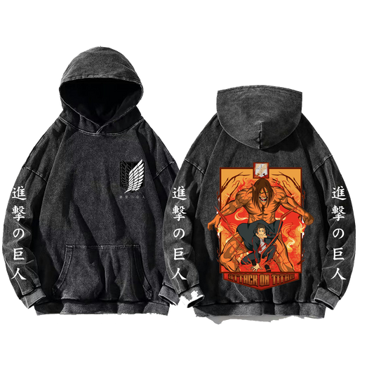 Anime Attack on titan shingeki no kyojin eren levi mikasa Aot Oversize Wash Hoodie gray 44