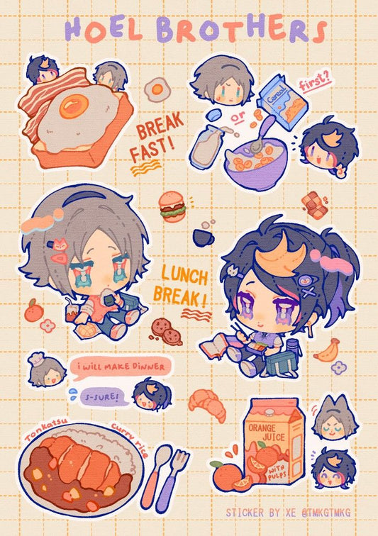 Hoel Brothers Chibi Anime Stickers Pack, Cute Food, Breakfast, Lunch Break, and Waterproof Vinyl Decals for Water Bottles, Laptops, and Journaling
