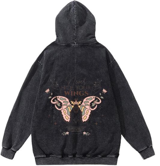 butterflies Oversize Hoodie Washed gray Back  45