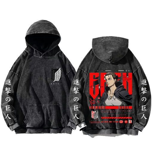 Anime Attack on titan shingeki no kyojin eren levi mikasa Aot Oversize Wash Hoodie gray 45