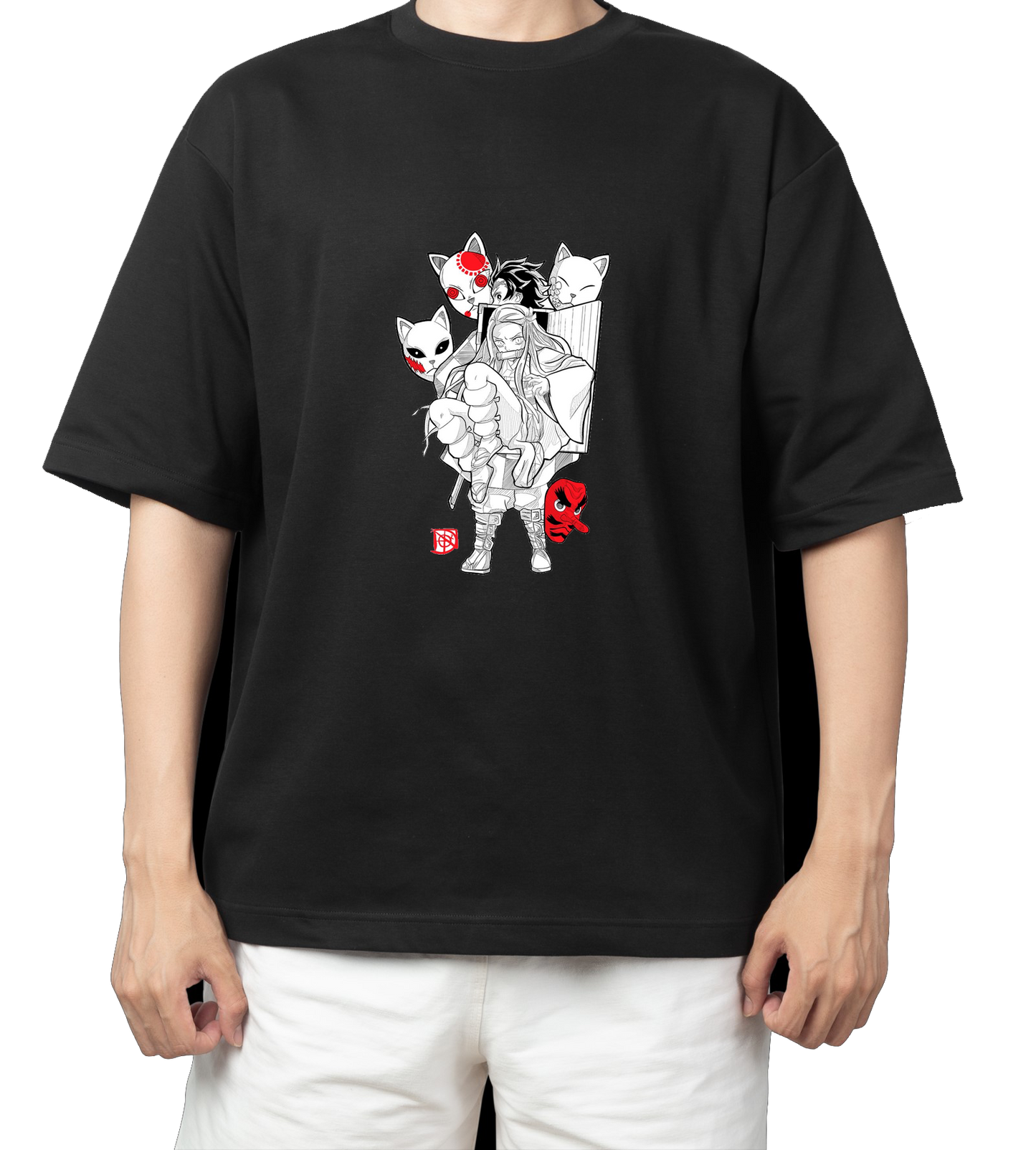 Anime Demon slayer nezuko tanjiro t- shirt Oversize Black 45