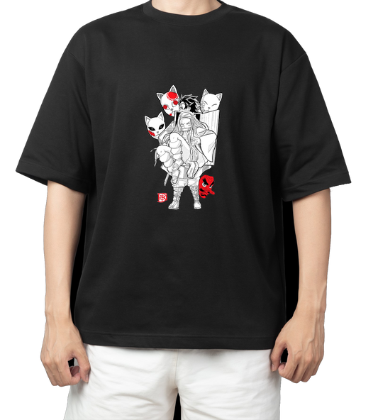 Anime Demon slayer nezuko tanjiro t- shirt Oversize Black 45