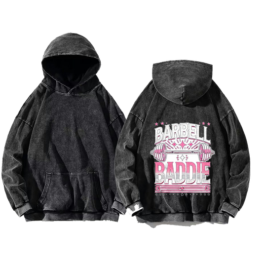BARBELL BADDIE One Size hoodie Washed Back 45