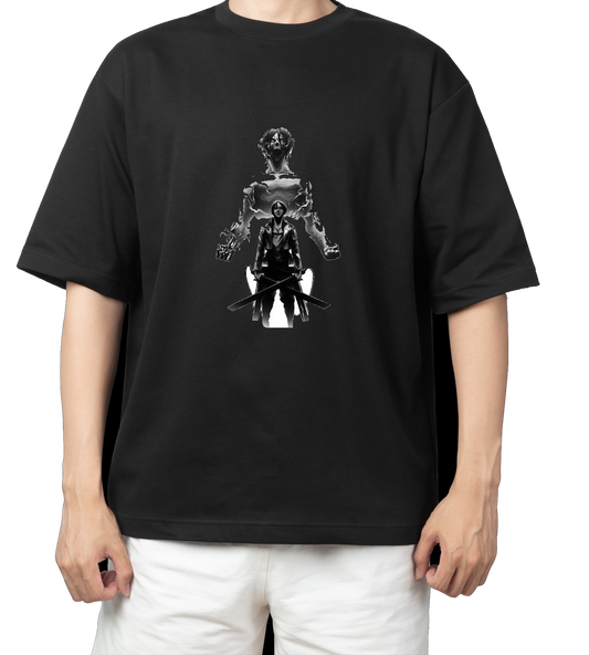 Anime Attack on titan shingeki no kyojin eren levi mikasa Aot black Oversize  t- shirt 45