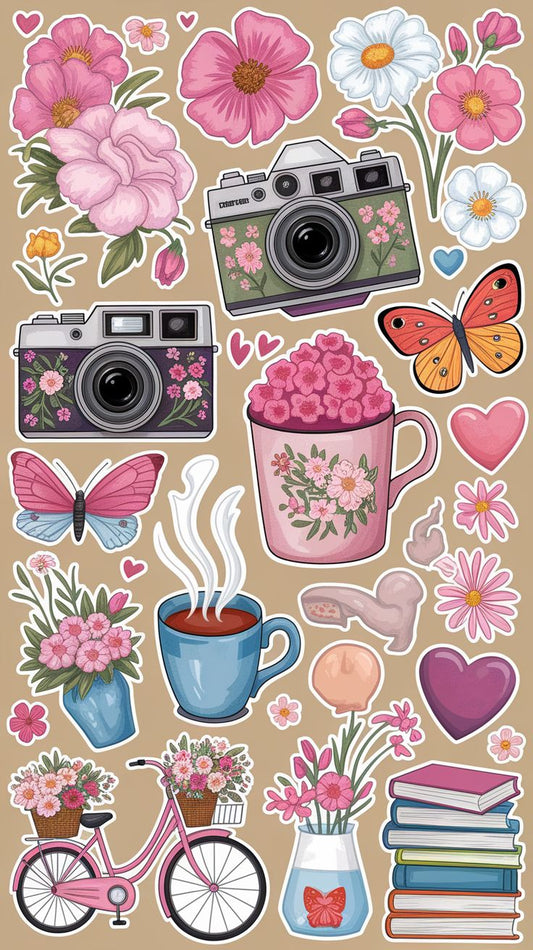 Aesthetic Cute Stickers Pack - Waterproof Vinyl Cartoon Decals for Water Bottles, Laptops, Scrapbooking, Kawaii Stationery Supplies sticker journal sticker