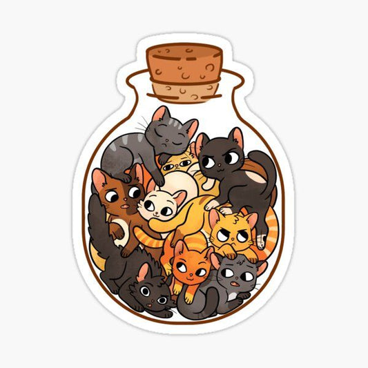 "Cats in a Jar" Cute Anime Vinyl Sticker - Kawaii Chibi Kitten Pile Magic Bottle Decal for Kindle, Laptop, Water Bottle & Journal - Aesthetic Gift for Cat Lovers, Girls & Teens